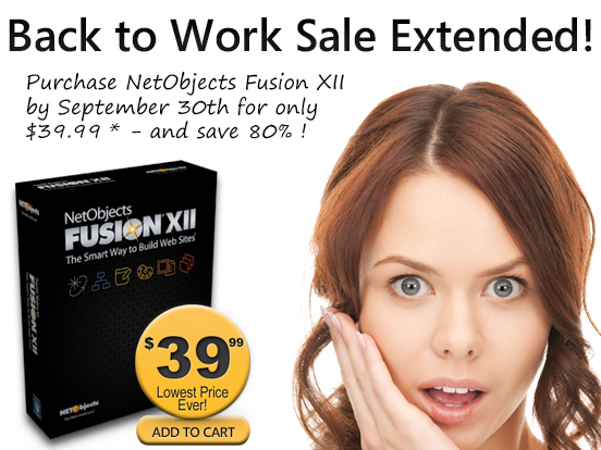 Don't miss the best price ever on NetObjects Fusion XII. Full Version for $39.99 ends September 30, 2012.